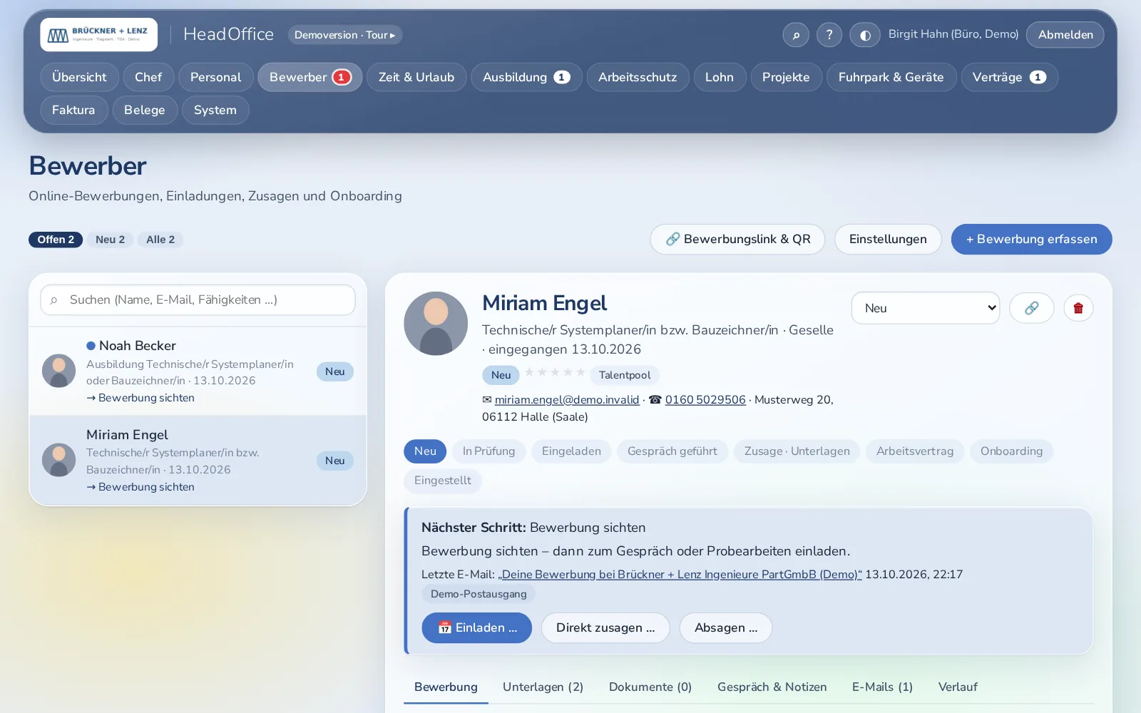 Bewerbung im Detail