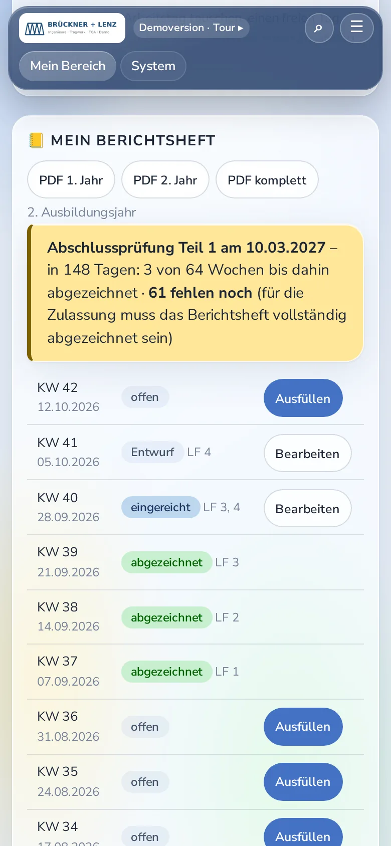 Berichtsheft am Handy