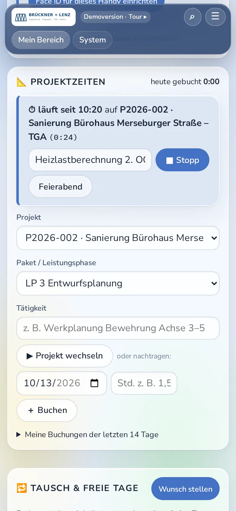 Projektuhr am Handy